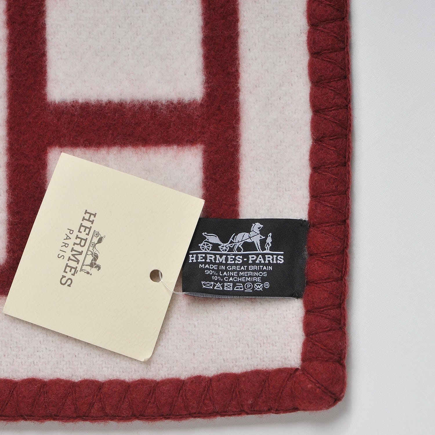 Hermes Wool Cashmere Avalon III Blanket Ecru Rouge H 3 of 3
