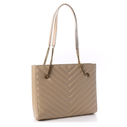 Saint Laurent Grain De Poudre Matelasse Chevron Medium Tribeca Shopping Bag Nude Powder 2 of 9