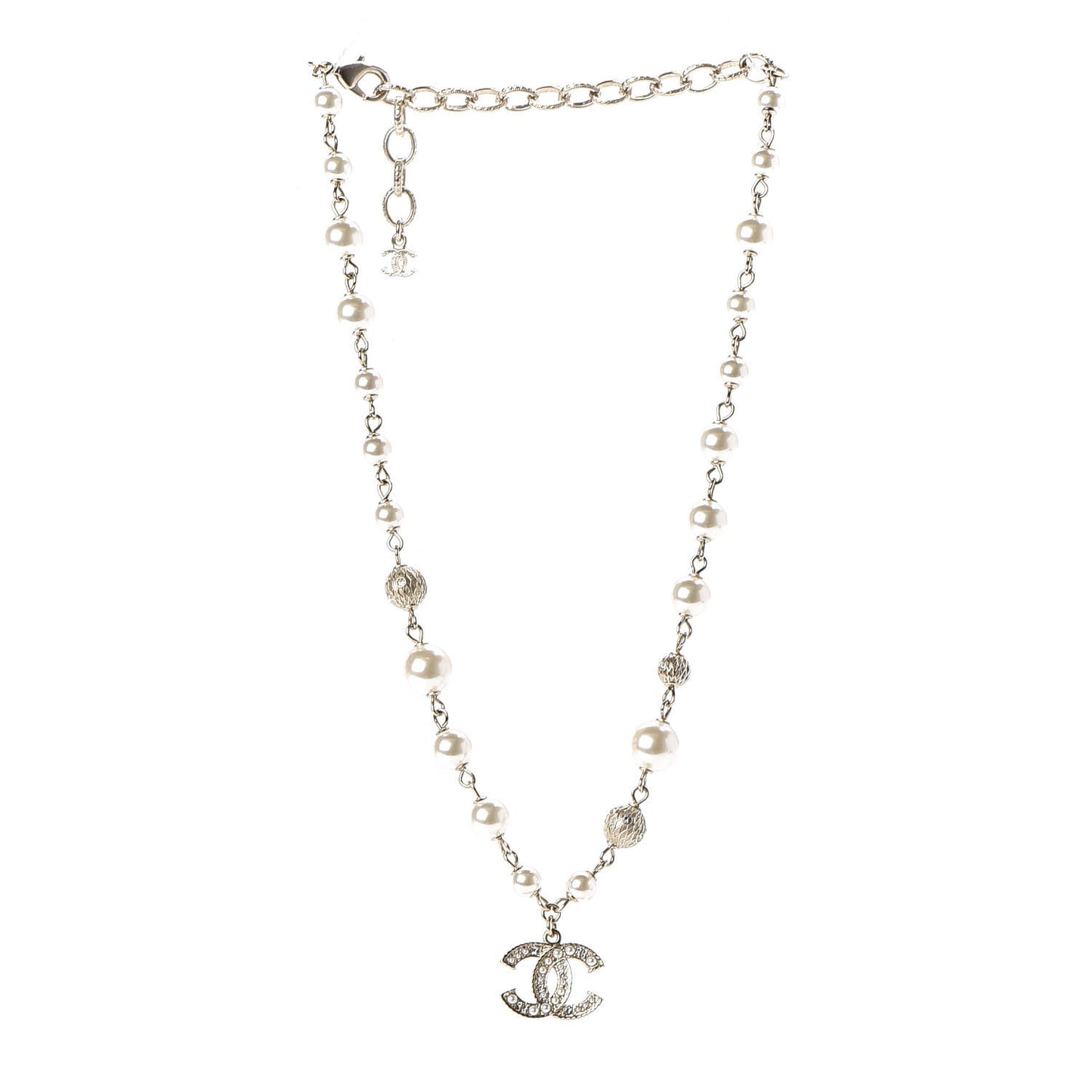 Strass Crystal Pearl Beaded CC Short Necklace Gold