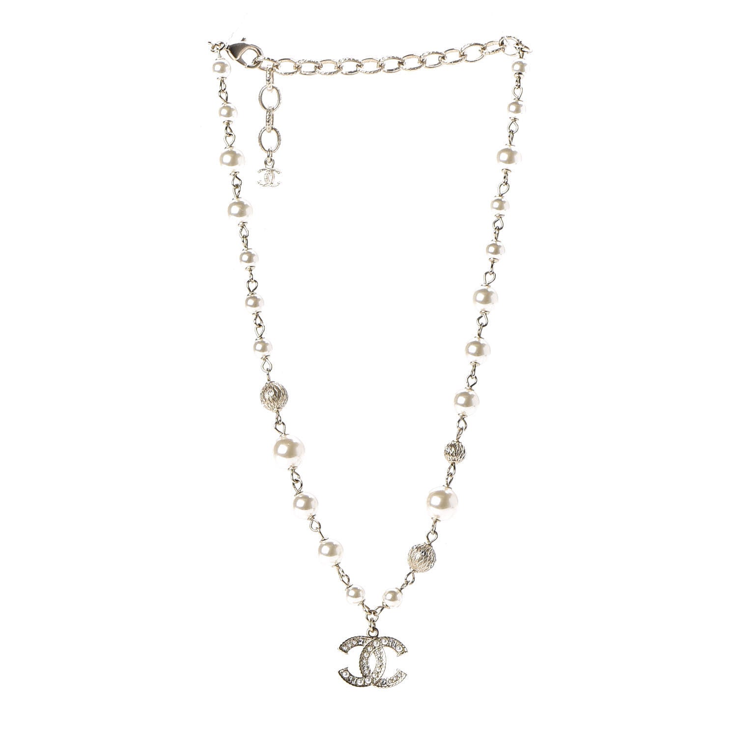 Chanel Strass Crystal Pearl Beaded CC Short Necklace Gold 3 of 6