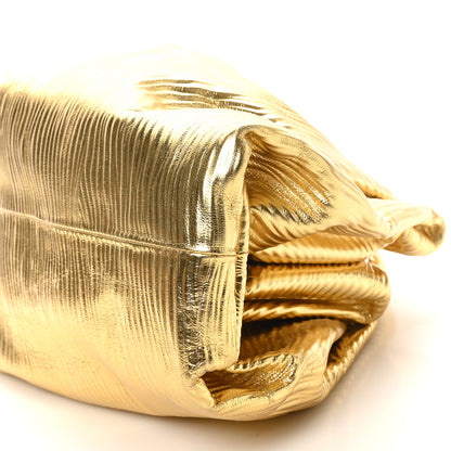 Bottega Veneta Metallic Bark Calfskin Embossed The Pouch Oversized Clutch Oro 9 of 9