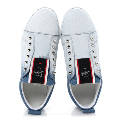 Christian Louboutin Denim Graffiti Mens Fique A Vontade Flat Sneakers 42.5 Blue White 2 of 10