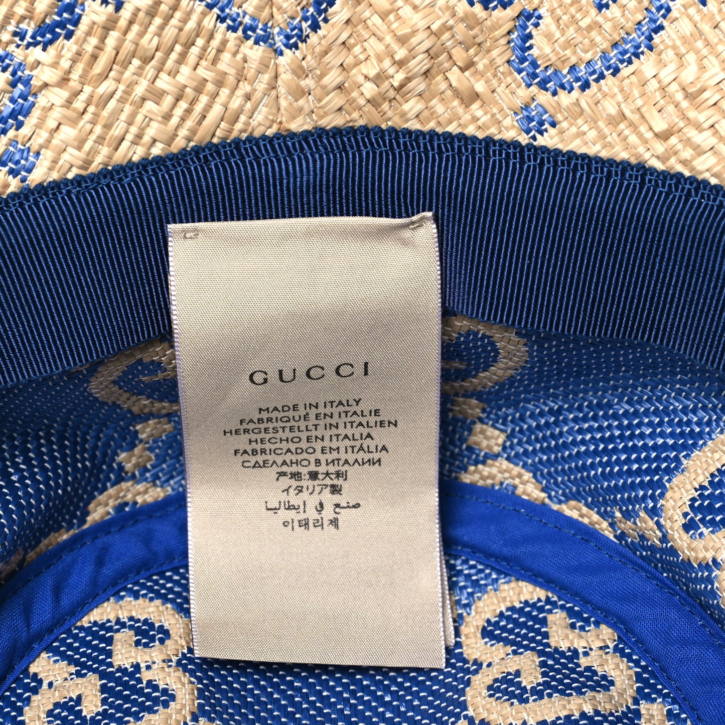 Raffia GG Monogram Embroidered Fedora Hat XS Beige Blue