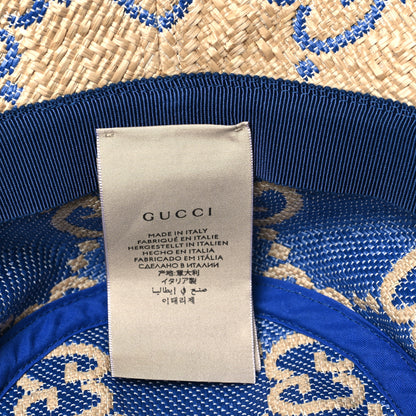 Gucci Raffia GG Monogram Embroidered Fedora Hat XS Beige Blue 7 of 9