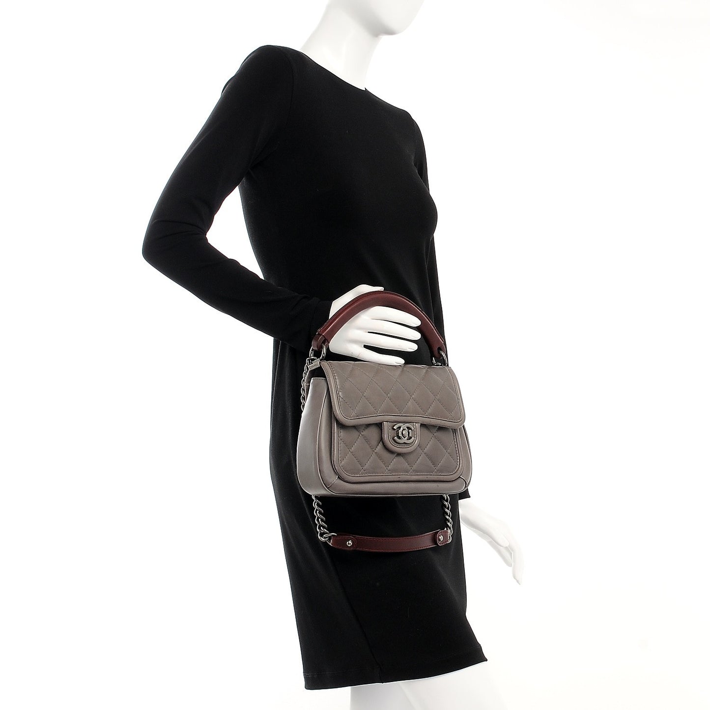 Aged Calfskin Quilted Prestige Top Handle Flap Grey