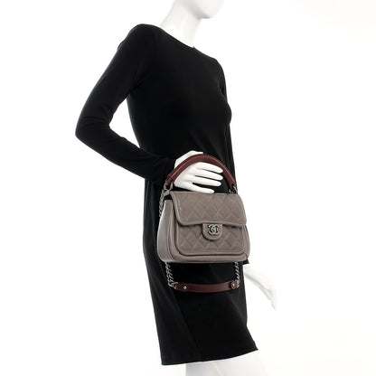 Chanel Aged Calfskin Quilted Prestige Top Handle Flap Grey 3 of 8
