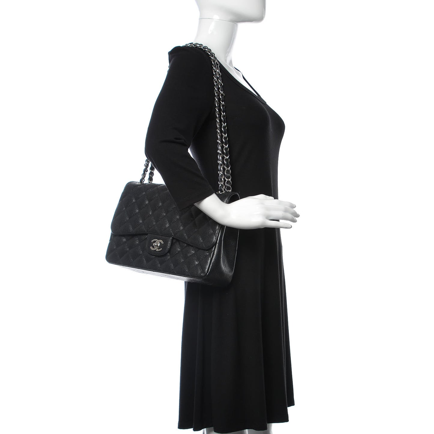 Caviar Quilted Jumbo Double Flap Black