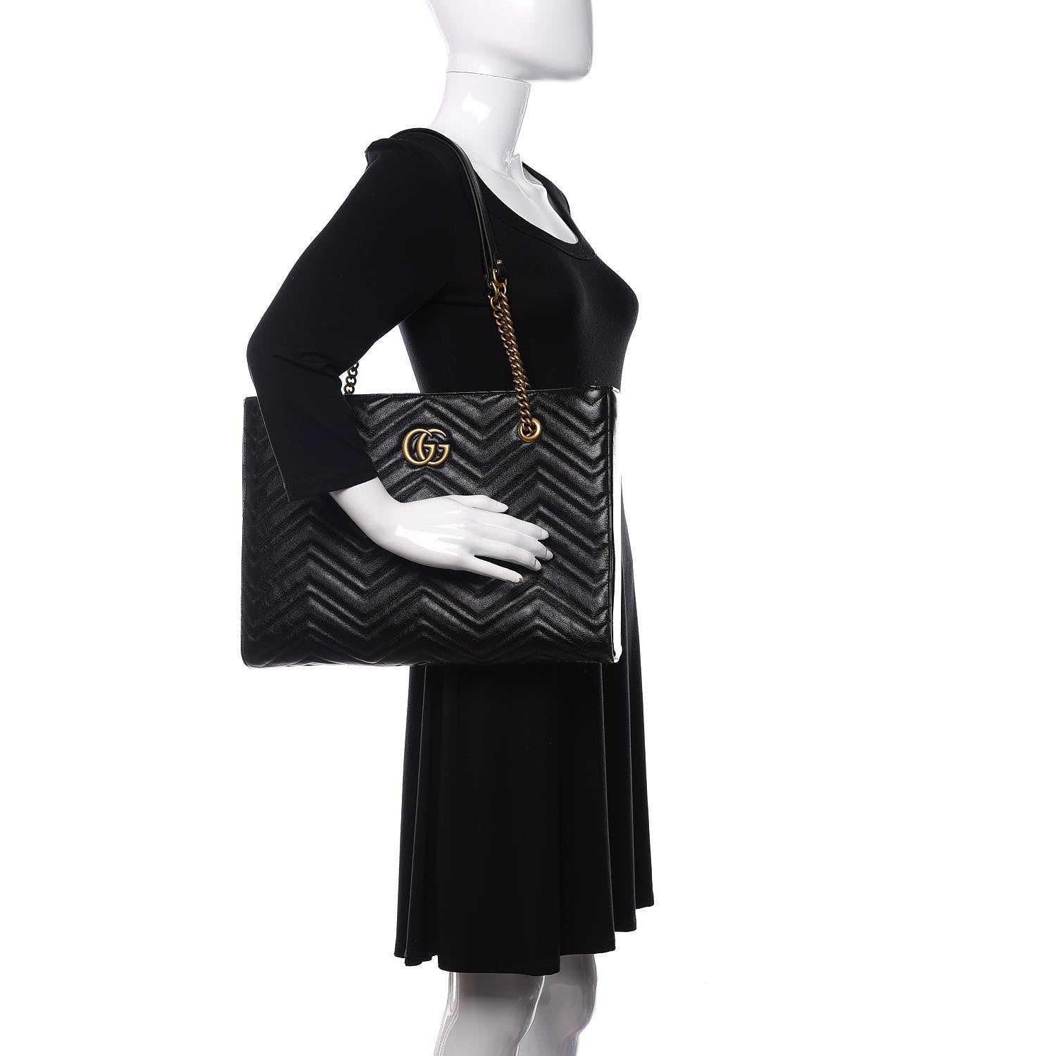 Gucci Vintage Calfskin Matelasse Medium GG Marmont Slim Tote Black 2 of 10