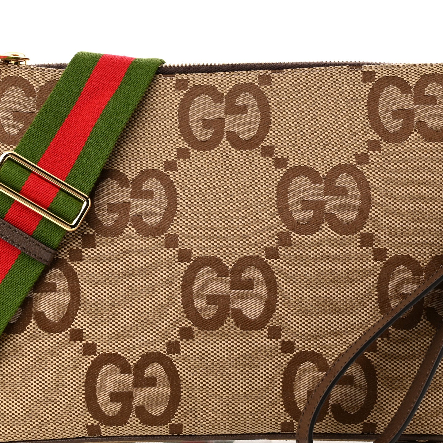 Monogram Jumbo GG Textured Dollar Calfskin Web Wristlet Messenger Bag Camel Ebony New Acero