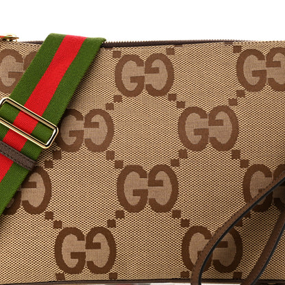Gucci Monogram Jumbo GG Textured Dollar Calfskin Web Wristlet Messenger Bag Camel Ebony New Acero 8 of 11