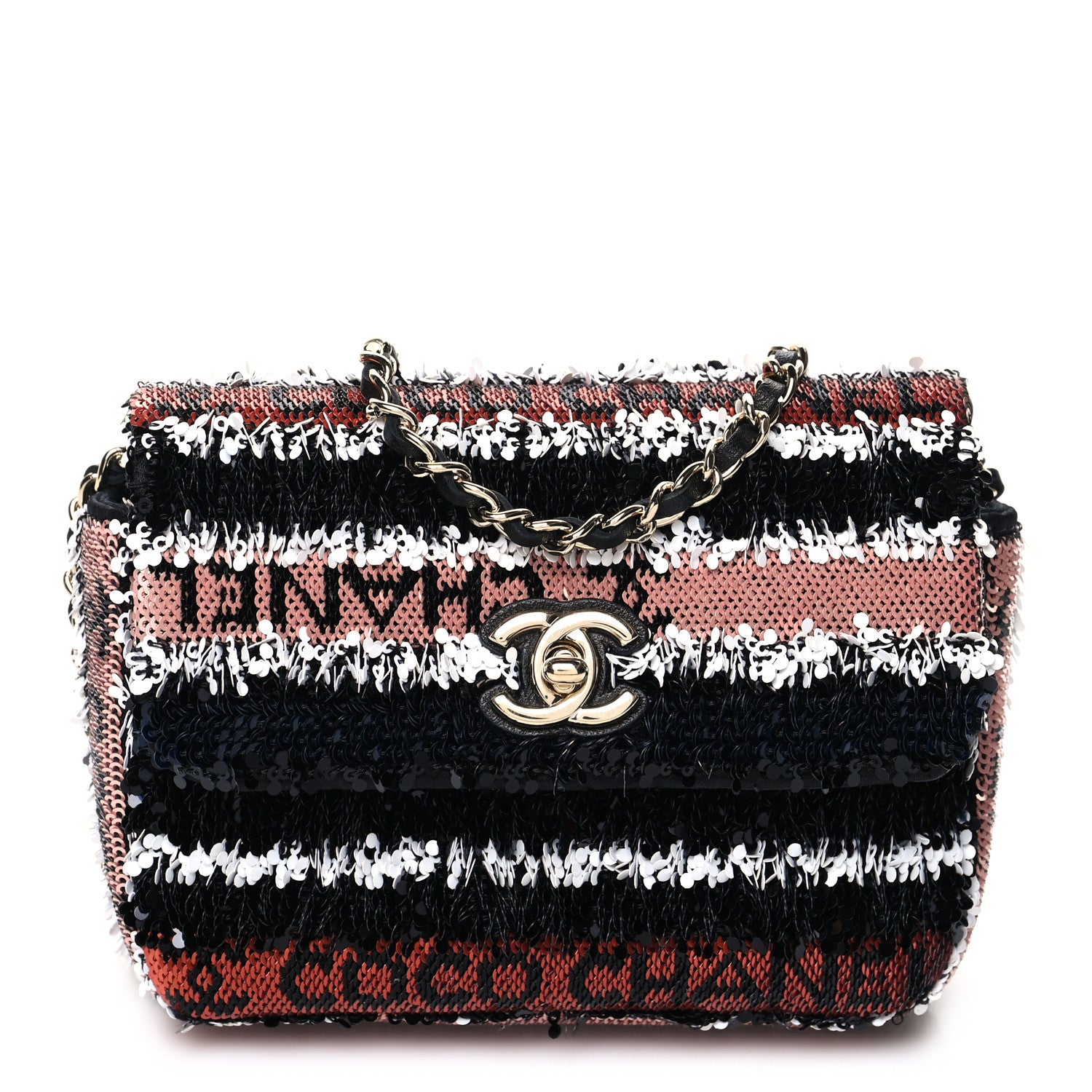 Chanel Sequin COCO Clutch With Chain Black Red 1 of 10