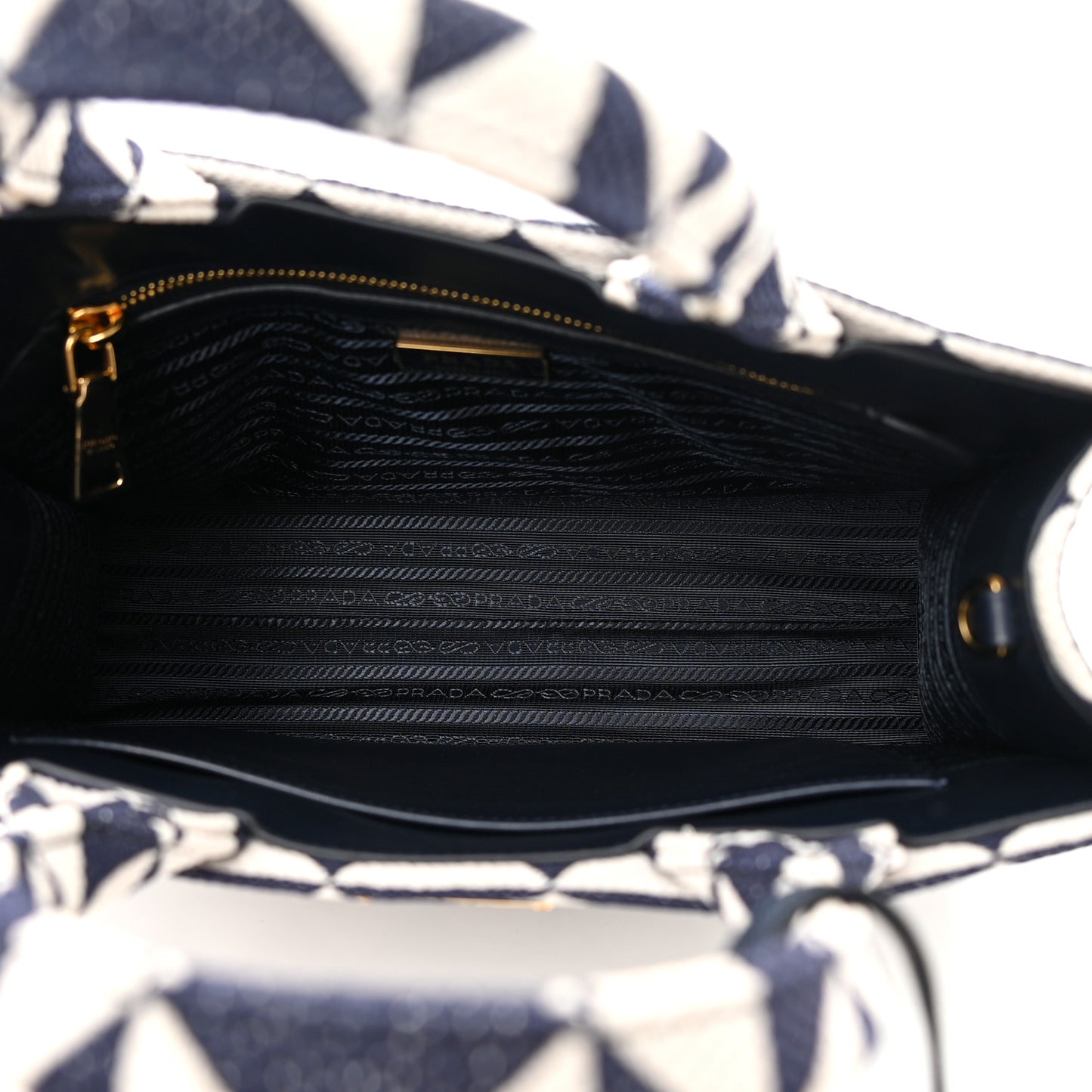 Jacquard Saffiano Triangolo Symbole Embroidered Small Tote Baltico Talco