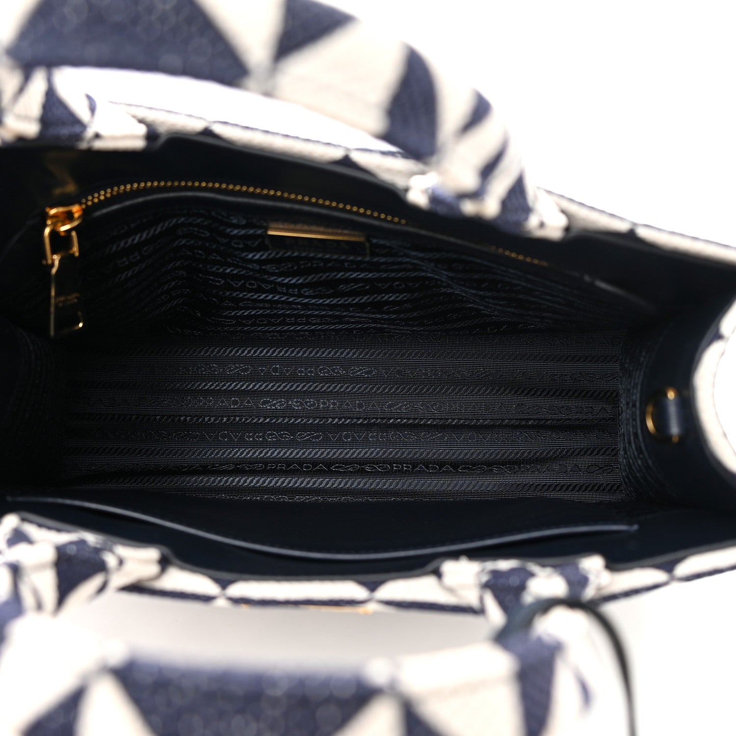 Prada Jacquard Saffiano Triangolo Symbole Embroidered Small Tote Baltico Talco 5 of 12