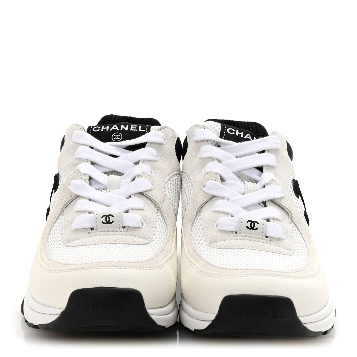 Mesh Suede Calfskin Grained Calfskin Womens CC Sneakers 39 White Black