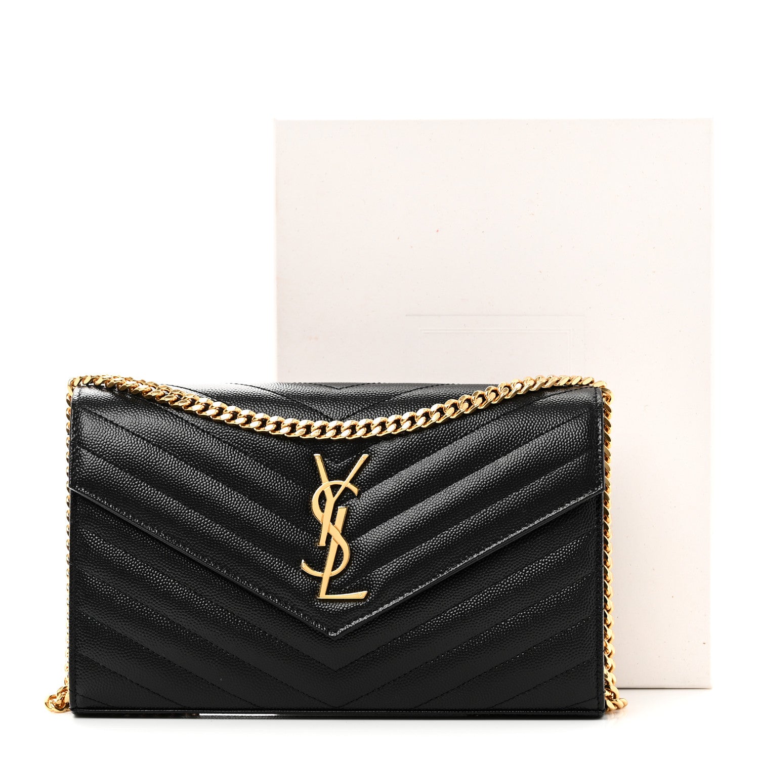 Saint Laurent Grain De Poudre Matelasse Chevron Monogram Chain Wallet Black 10 of 10