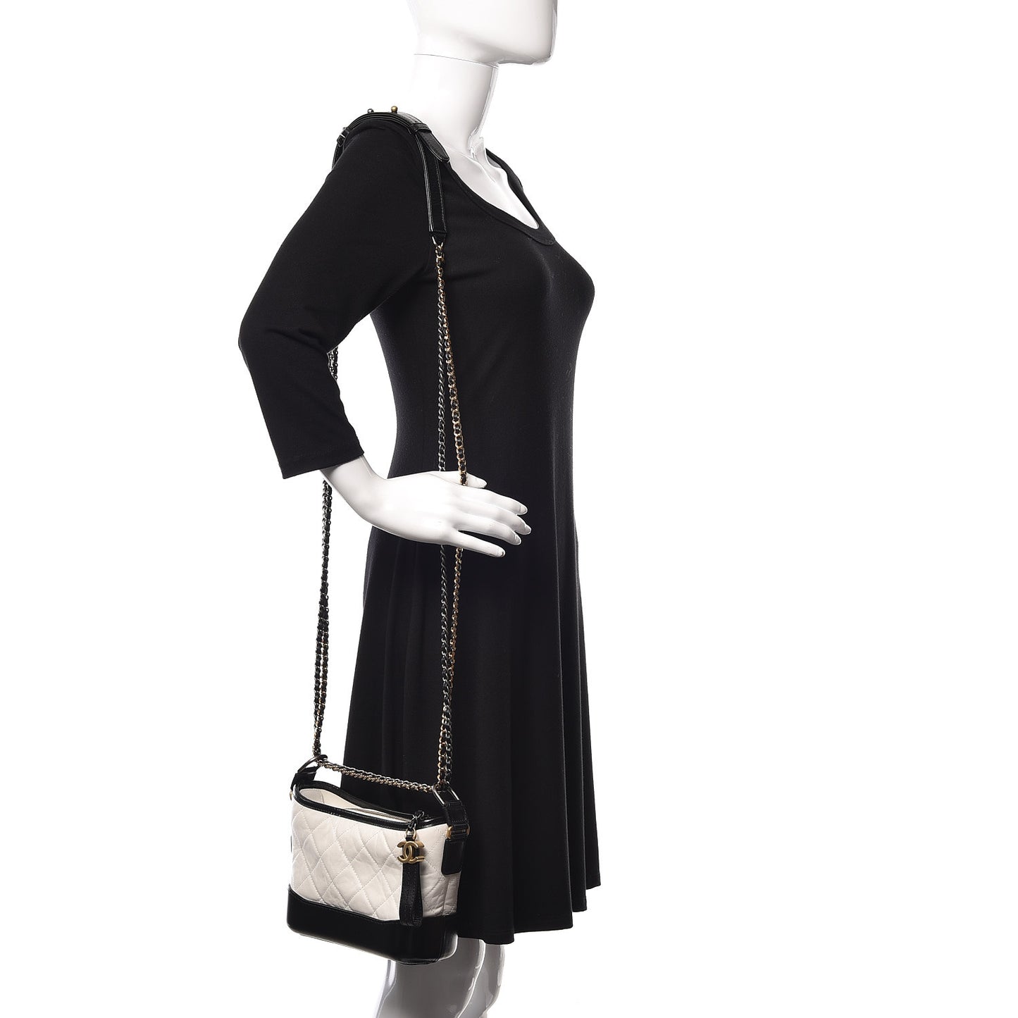 Aged Calfskin Quilted Small Gabrielle Hobo Black White