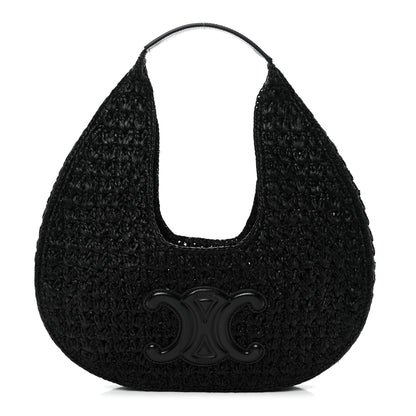 Celine Raffia Calfskin Triomphe Panier Hobo Bag Black 1 of 10