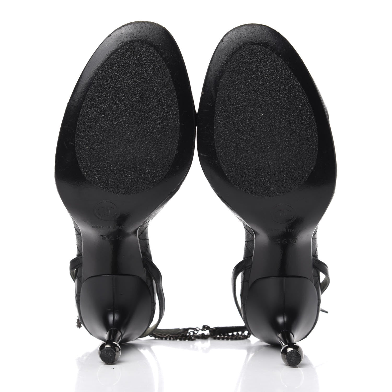 Chanel Lambskin Patent Cap Toe CC Slingback Heels 36.5 Black 6 of 9