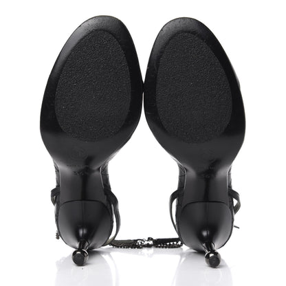 Chanel Lambskin Patent Cap Toe CC Slingback Heels 36.5 Black 6 of 9