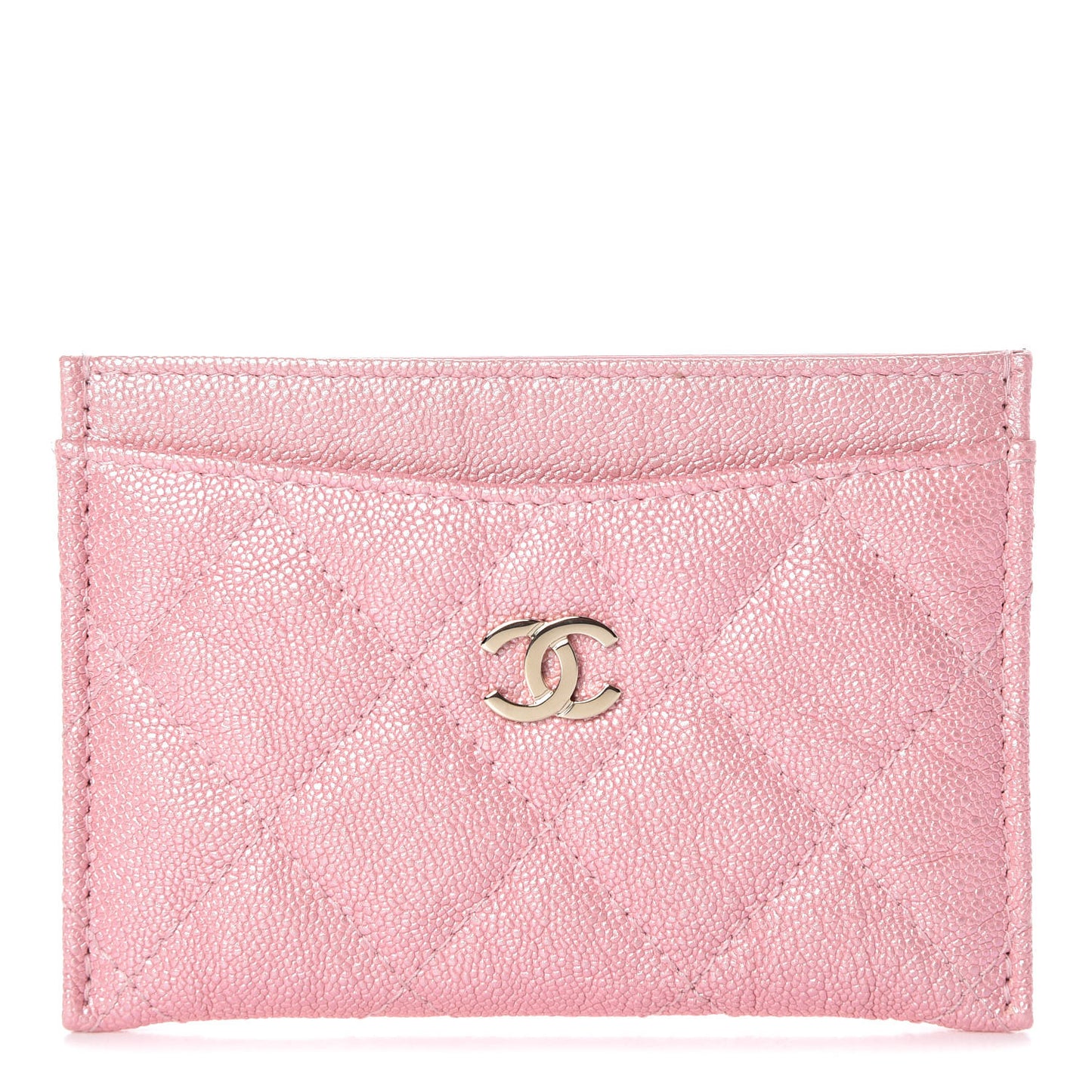 Iridescent Caviar Quilted Card Holder Rose Pink