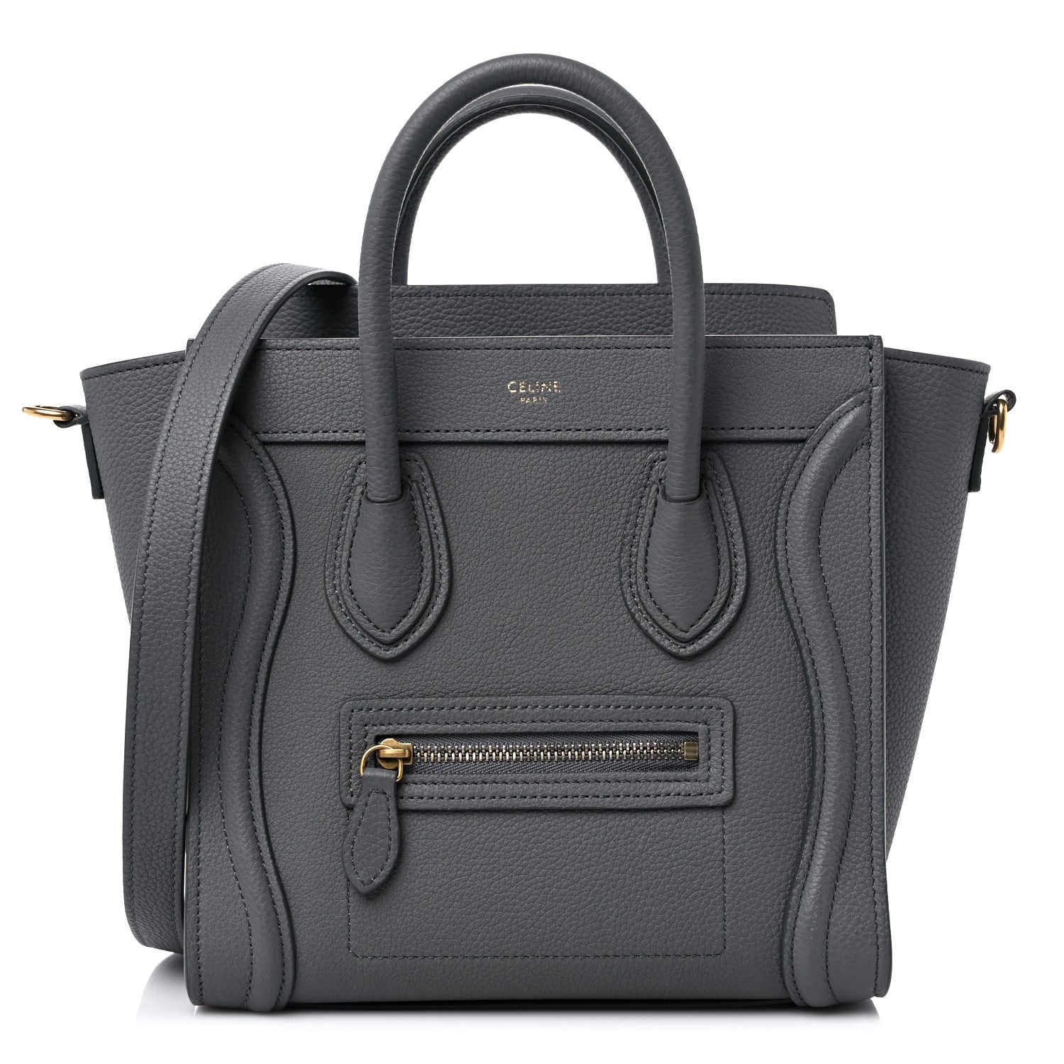 Celine Drummed Calfskin Nano Luggage Kohl 1 of 15