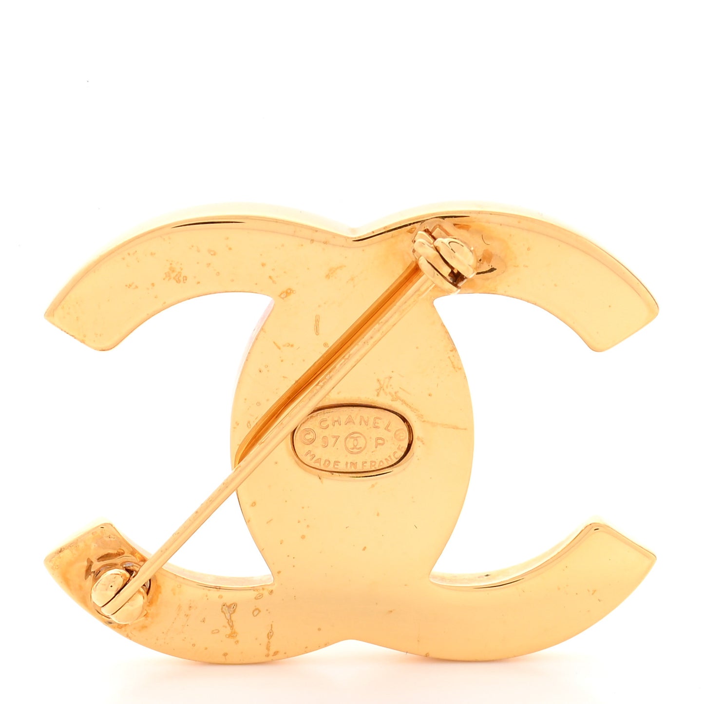 Metal CC Turn Lock Brooch Gold