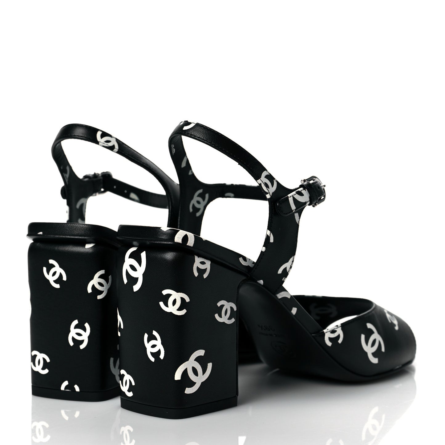 Lambskin Printed CC Sandals 39.5 Black White