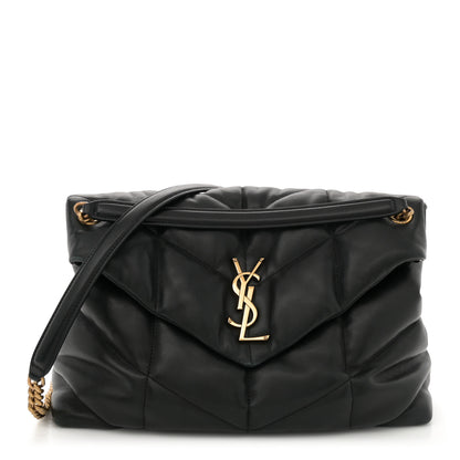 Saint Laurent Lambskin Quilted Medium Loulou Puffer Monogram Chain Satchel Black 1 of 12