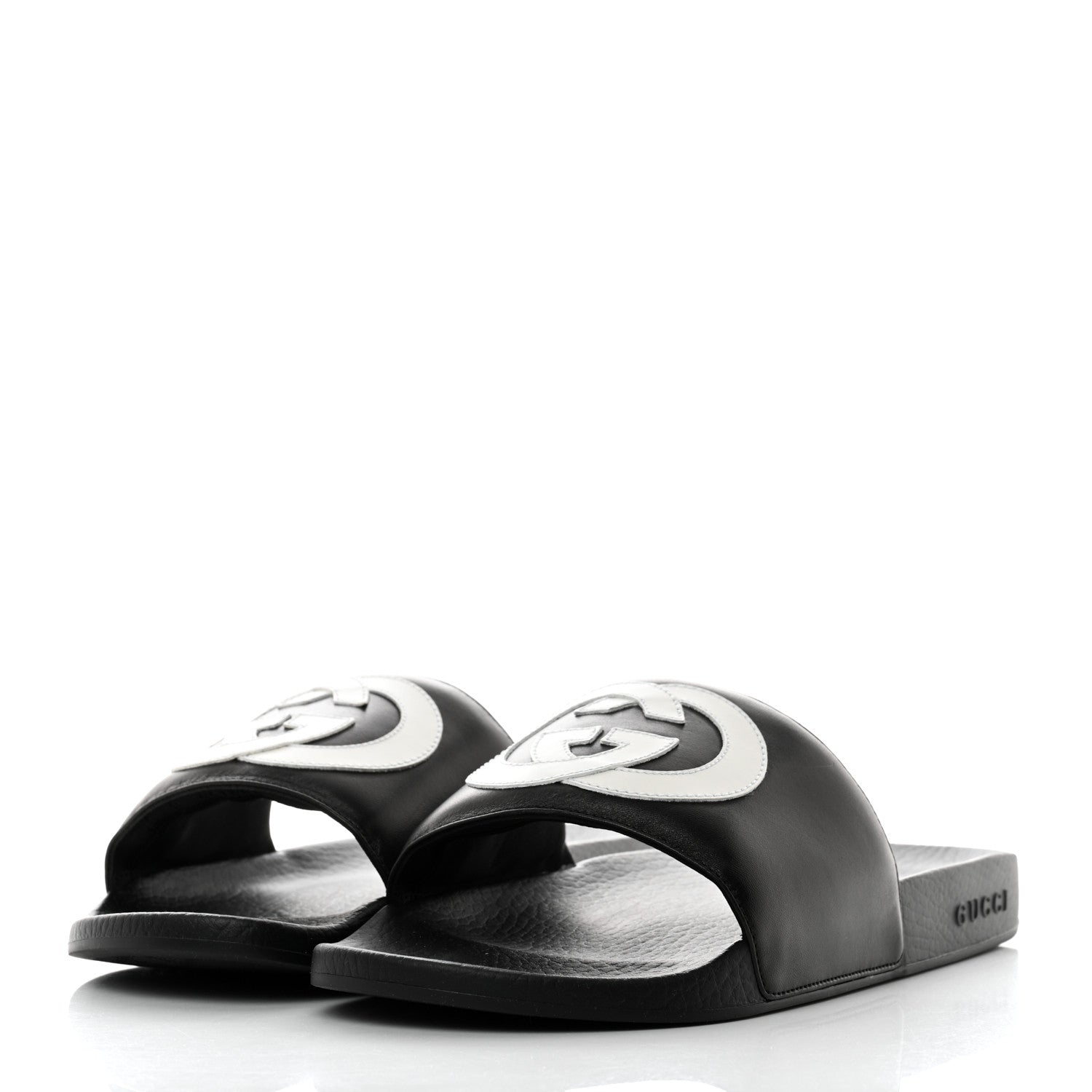 Gucci Nappa Miro Soft Calfskin Interlocking G Mens Slide Sandals 8 Black White 3 of 8