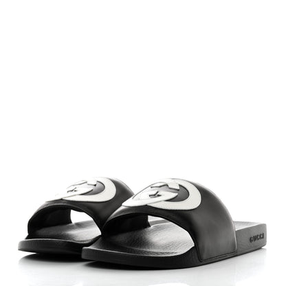 Gucci Nappa Miro Soft Calfskin Interlocking G Mens Slide Sandals 8 Black White 3 of 8