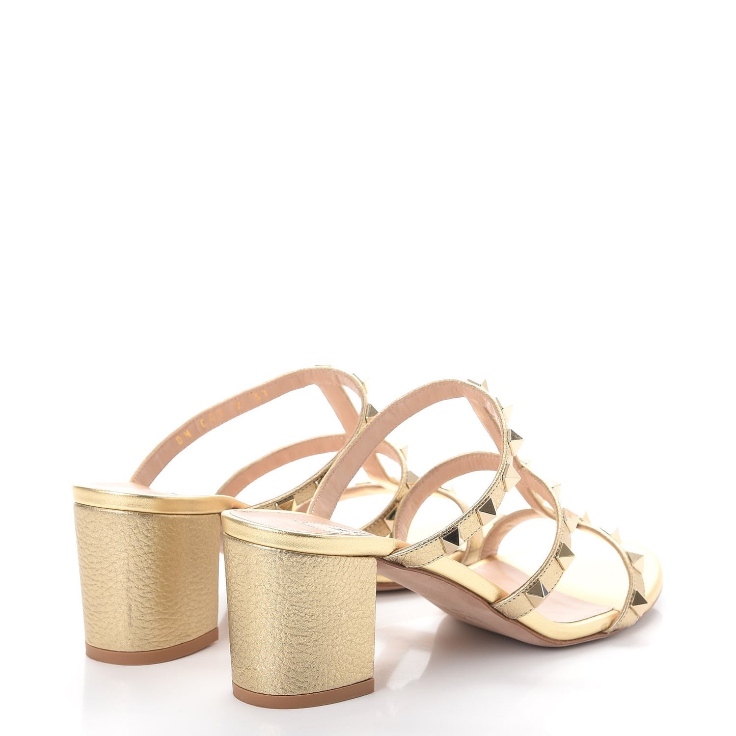 Metallic Pebbled Calfskin Rockstud 60mm Caged Slide Sandals 37 Skin