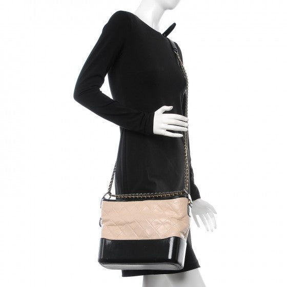 Aged Calfskin Quilted Medium Gabrielle Hobo Beige Black