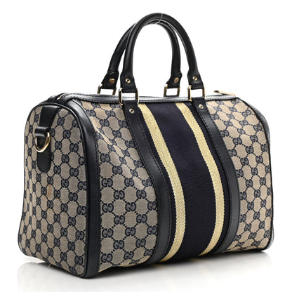 Gucci Monogram Vintage Web Medium Boston Gold Navy 3 of 15