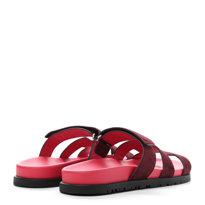 Hermes Suede Goatskin Womens Chypre Sandals 36.5 Rouge Marsala 4 of 8