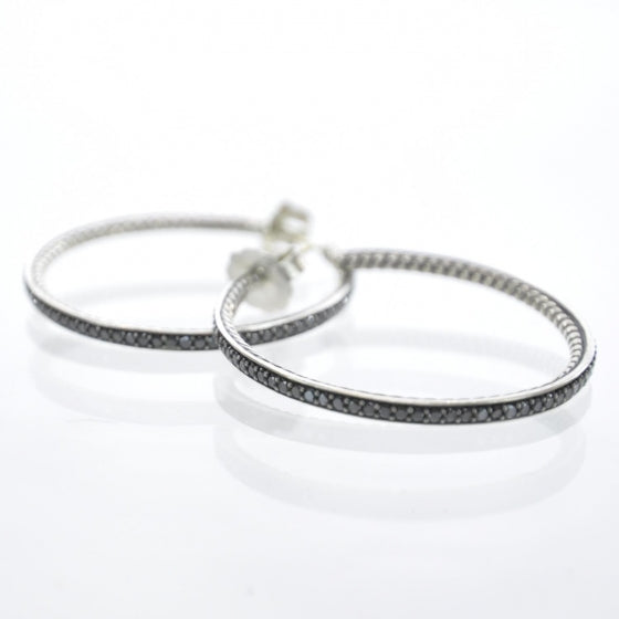 Sterling Silver Black Diamond Graphite Ice Hoop Earrings