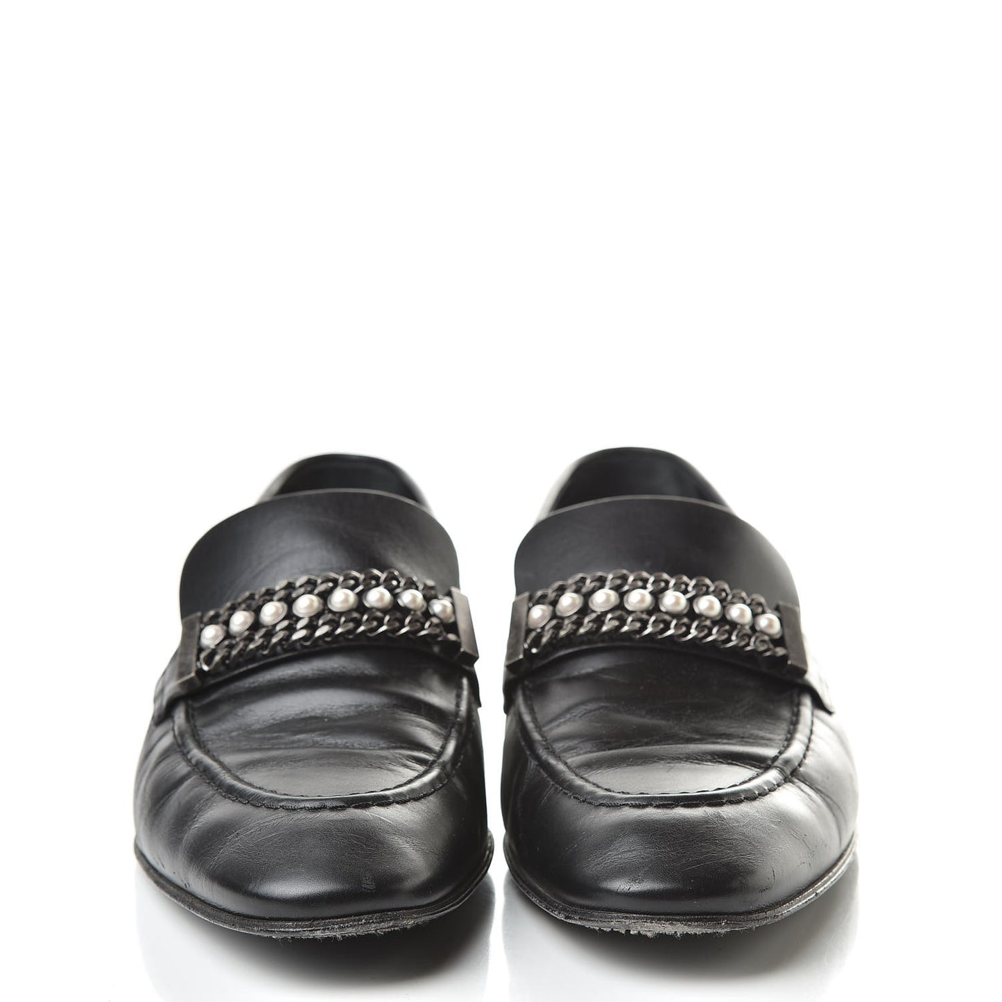 Calfskin Pearl CC Mocassin Loafers 40.5 Black