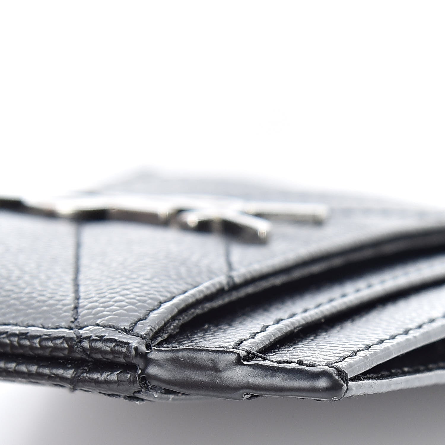 Saint Laurent Grain De Poudre Matelasse Chevron Monogram Credit Card Case Black 10 of 12