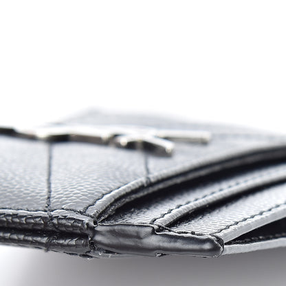 Saint Laurent Grain De Poudre Matelasse Chevron Monogram Credit Card Case Black 10 of 12