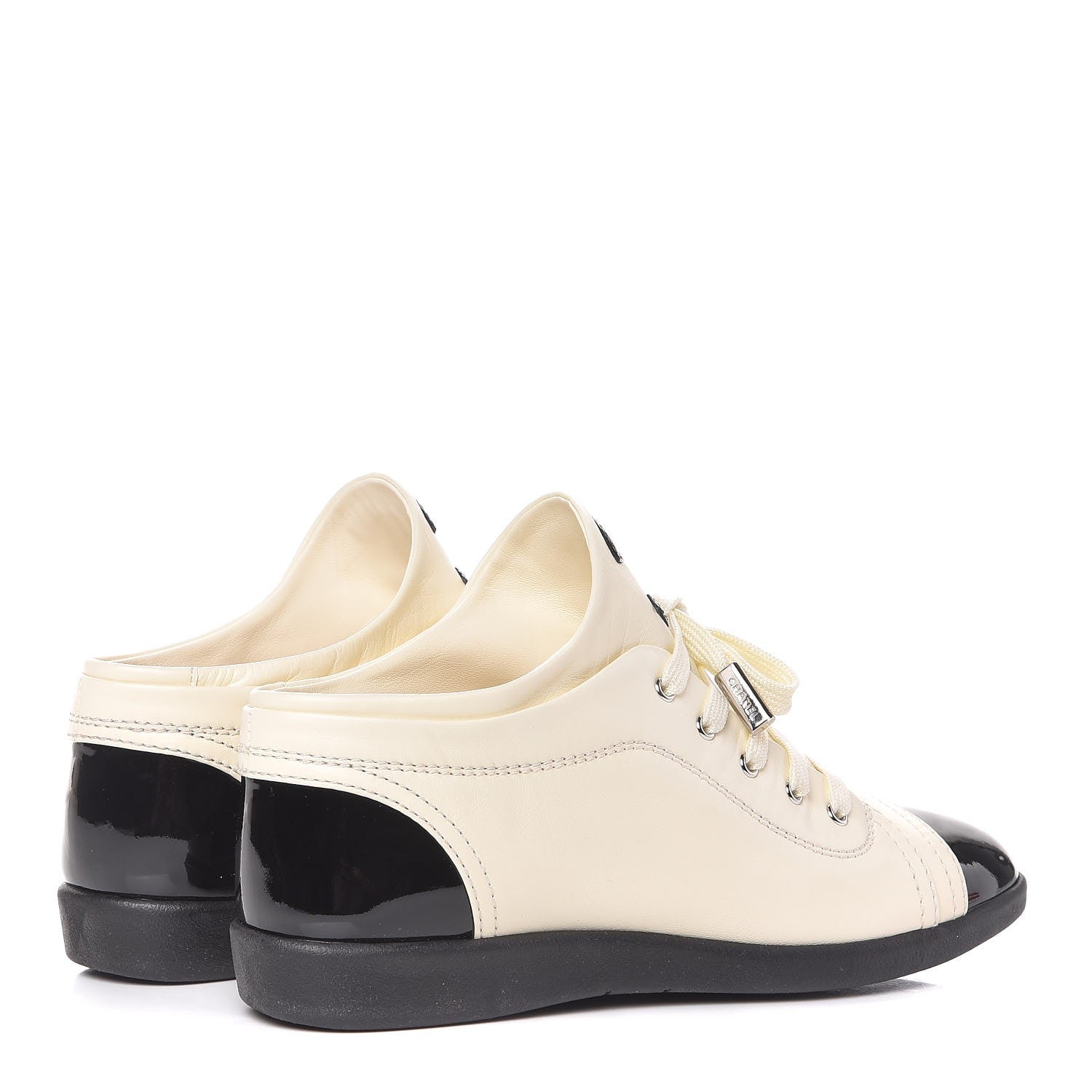 Chanel Lambskin Patent Calfskin CC Sneakers 38 White Black 4 of 12