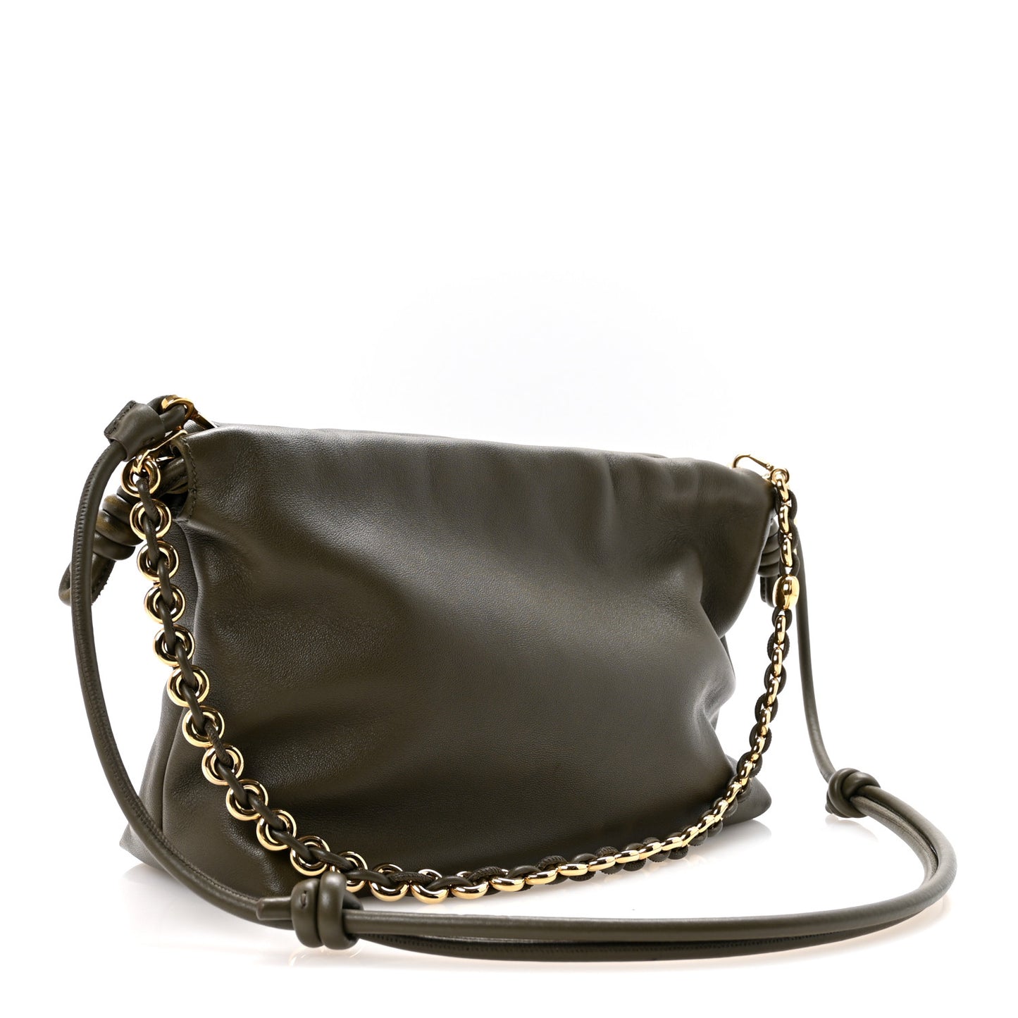 Mellow Nappa Medium Donut Chain Flamenco Knot Clutch Khaki Green
