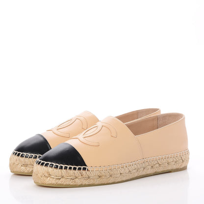 Chanel Lambskin CC Espadrilles 38 Beige Black 3 of 9
