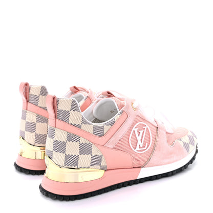 Louis Vuitton Suede Damier Azur Run Away Sneakers 38.5 Pink 4 of 9