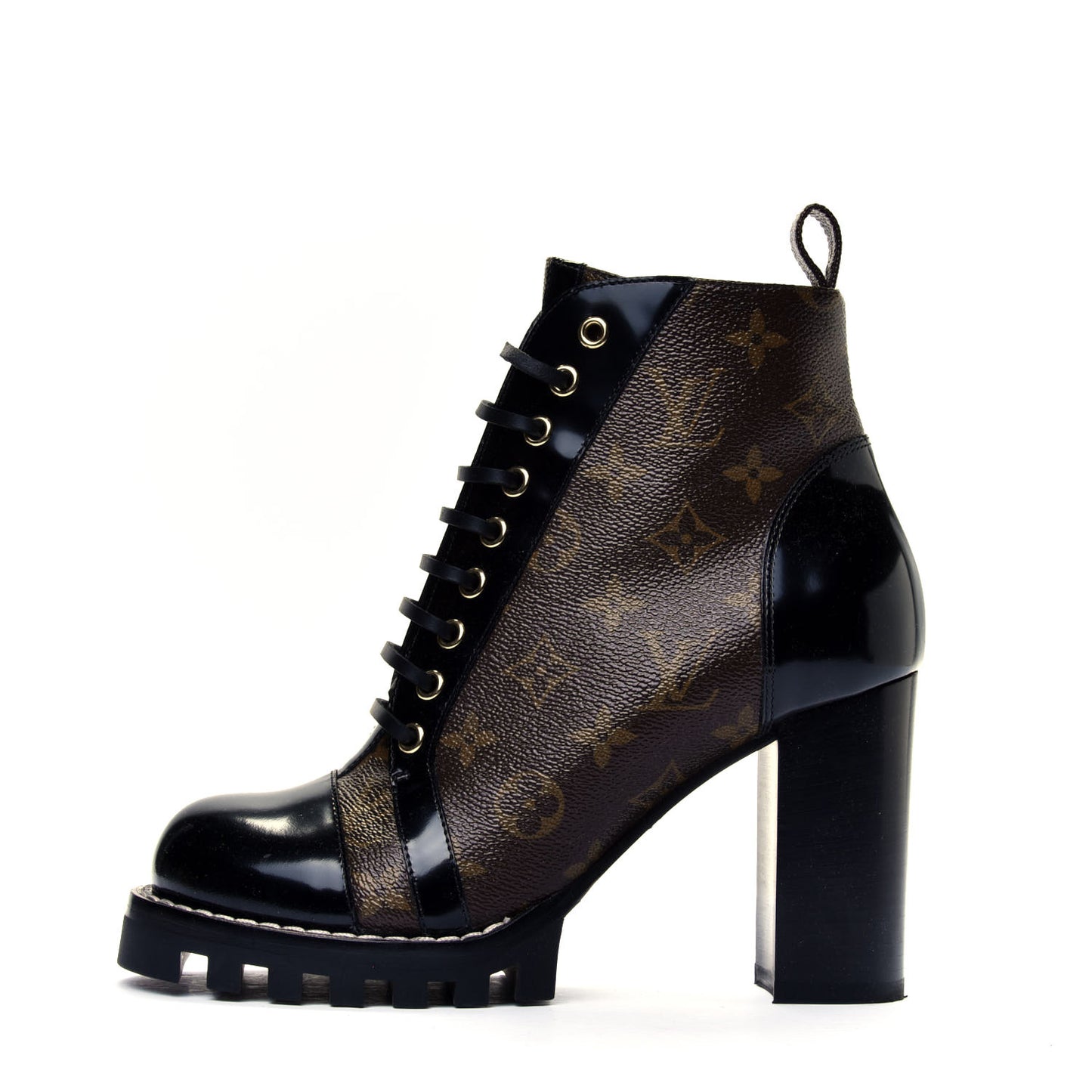 Patent Calfskin Monogram Star Trail Ankle Boots 39 Black