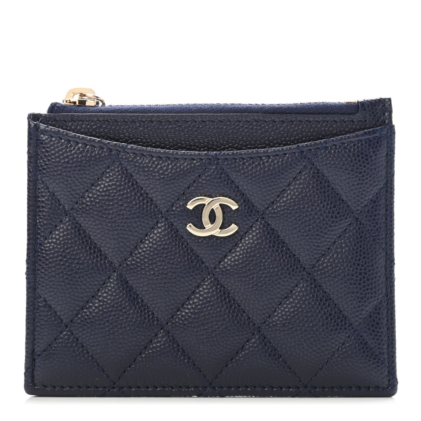Caviar Quilted CC Zip Card Holder Navy