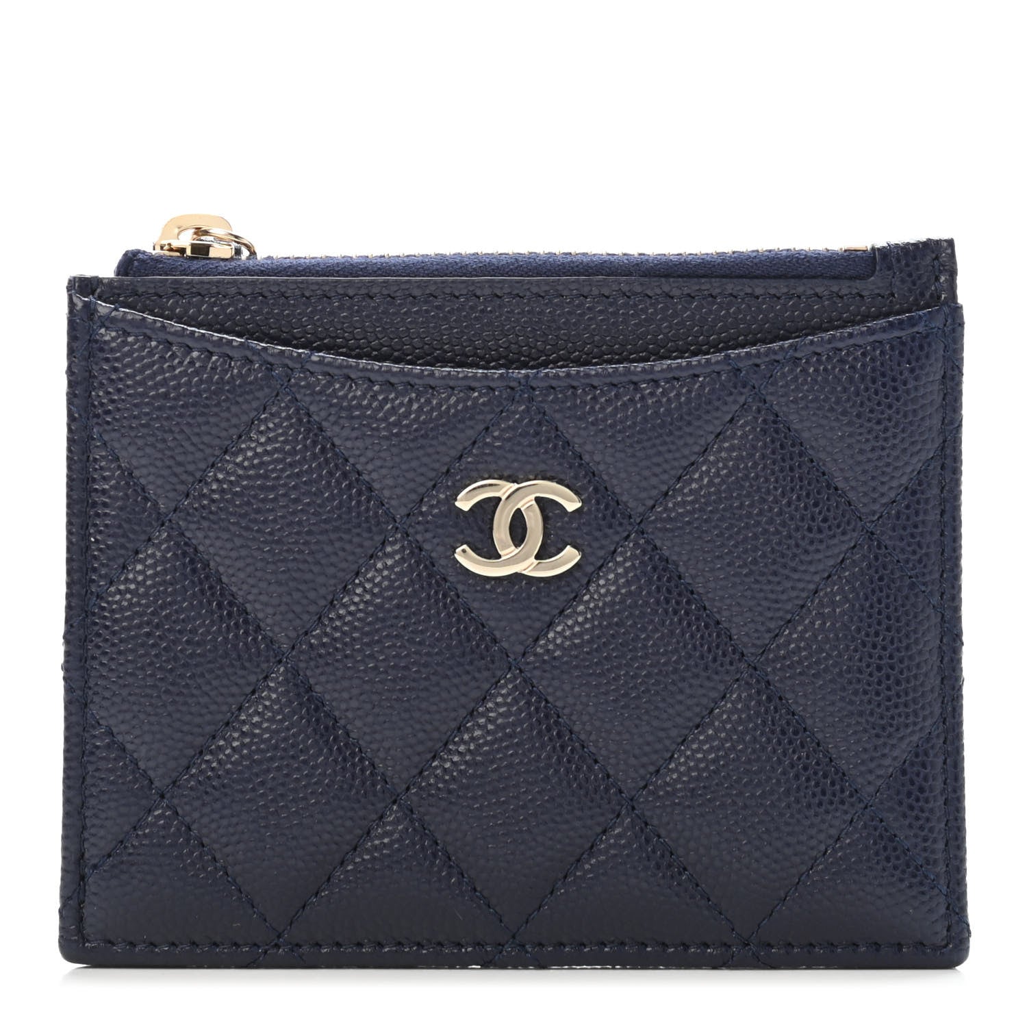 Chanel Caviar Quilted CC Zip Card Holder Navy 1 of 4