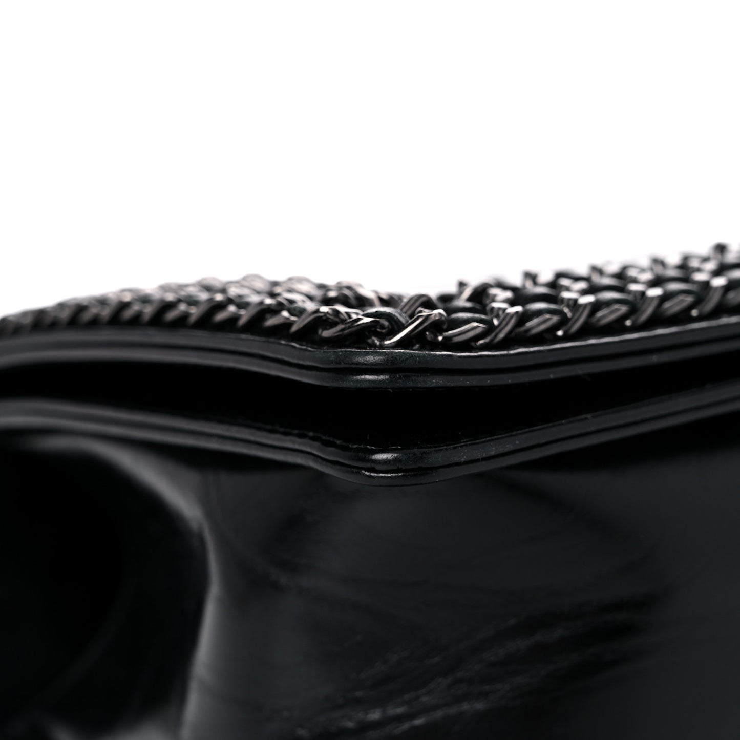 Glazed Calfskin Quilted Medium Boy Chained Flap Black