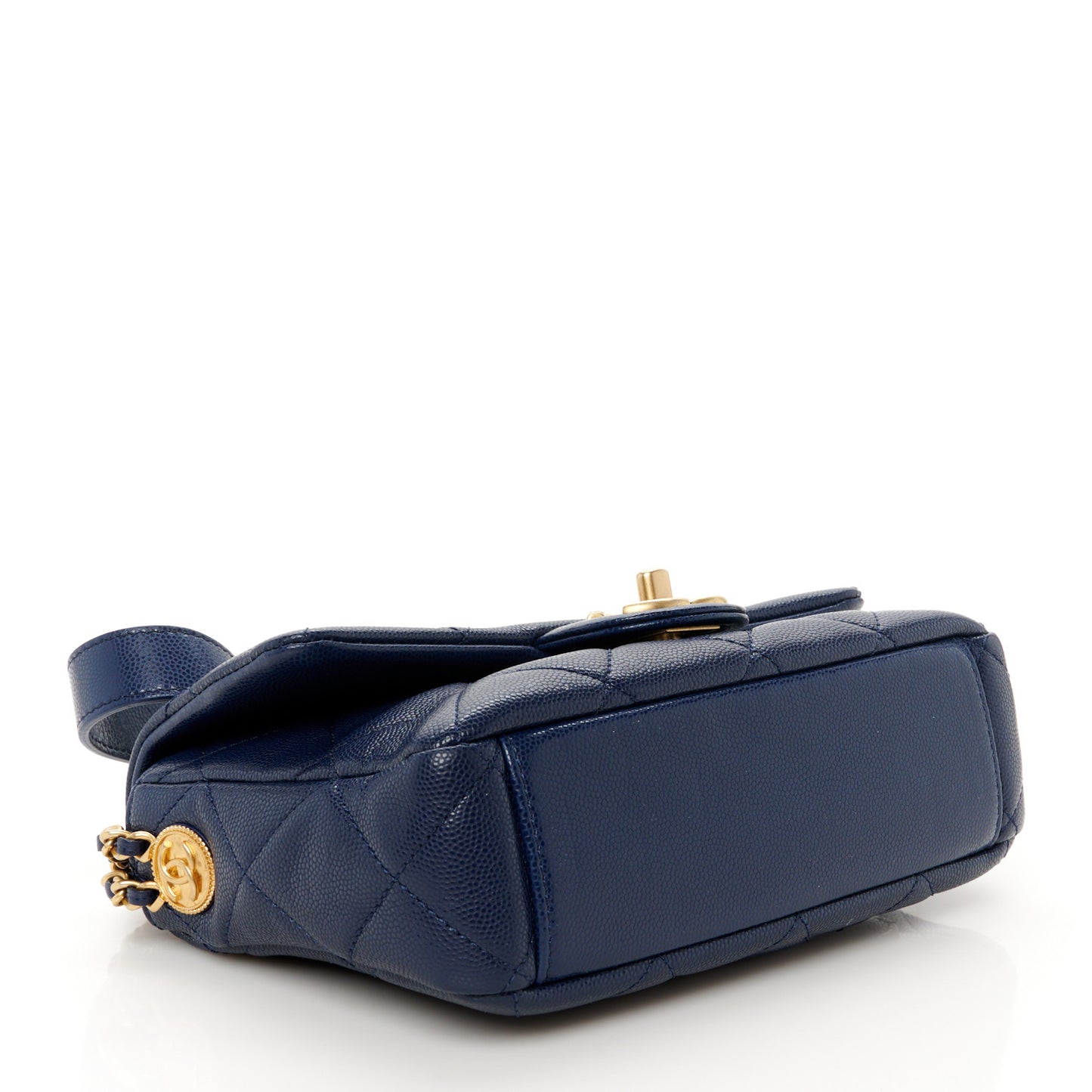 Caviar Quilted Small Twist Your Buttons Flap Blue