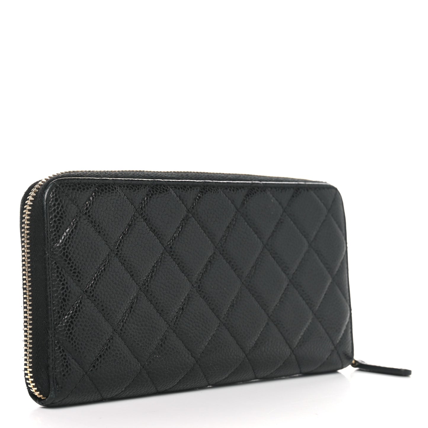 Caviar Quilted Large Gusset Zip Around Wallet Black