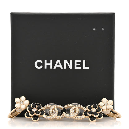 Chanel Crystal Enamel Flower CC Earrings Gold White Black 5 of 5