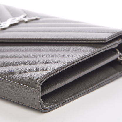 Saint Laurent Grain De Poudre Matelasse Chevron Monogram Chain Wallet Earth 8 of 9